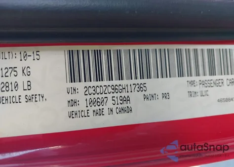 2016 Dodge Challenger Srt Hellcat z USA, uszkodzony, nr VIN 2C3CDZC96GH117365